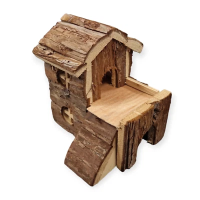 OLLESCH Hamsterhaus 2-stöckig - ca. 14 x 13,5 x 15,5cm Rindenhaus Holzhaus Hamster