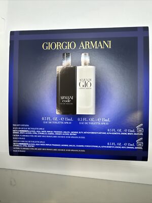 Giorgio Armani Acqua Di Gio & Armani Code Gift Set 0.5 Fl Oz Spray New In Box!