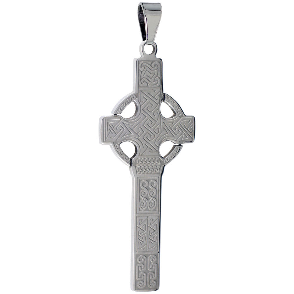 Stainless Steel Celtic Cross Pendant, Free Bead Ball Chain