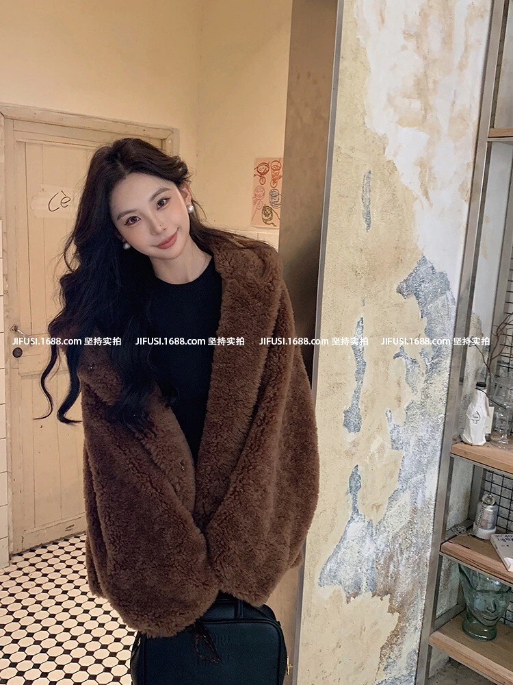 OFF WHITE Cappotto donna pelliccia lana con cappuccio spesso lungo pelliccia 2024 invernale nuovo cappotto pelliccia lana agnello