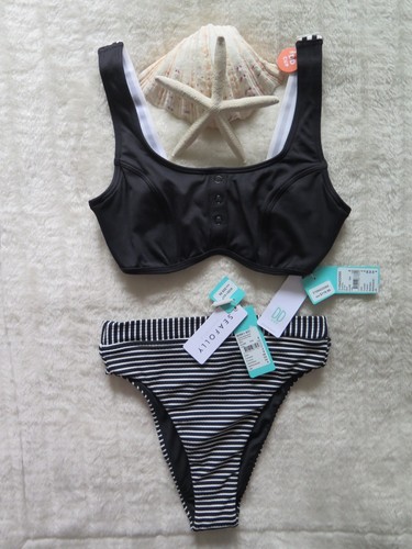 Seafolly 8DD Underwire Tank & 8 Go Overboard High Rise Rio Pant Black Black NEW - Picture 1 of 12