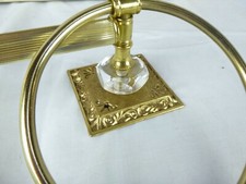 NOS Vtg Ornate Brass Tone Towel Bar w/ Rings  Lucite Accents 18"