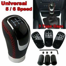 5/6 Speed 3 Caps Car Gear Shift Lever Shifter Knob Stick PU Leather Manual Black