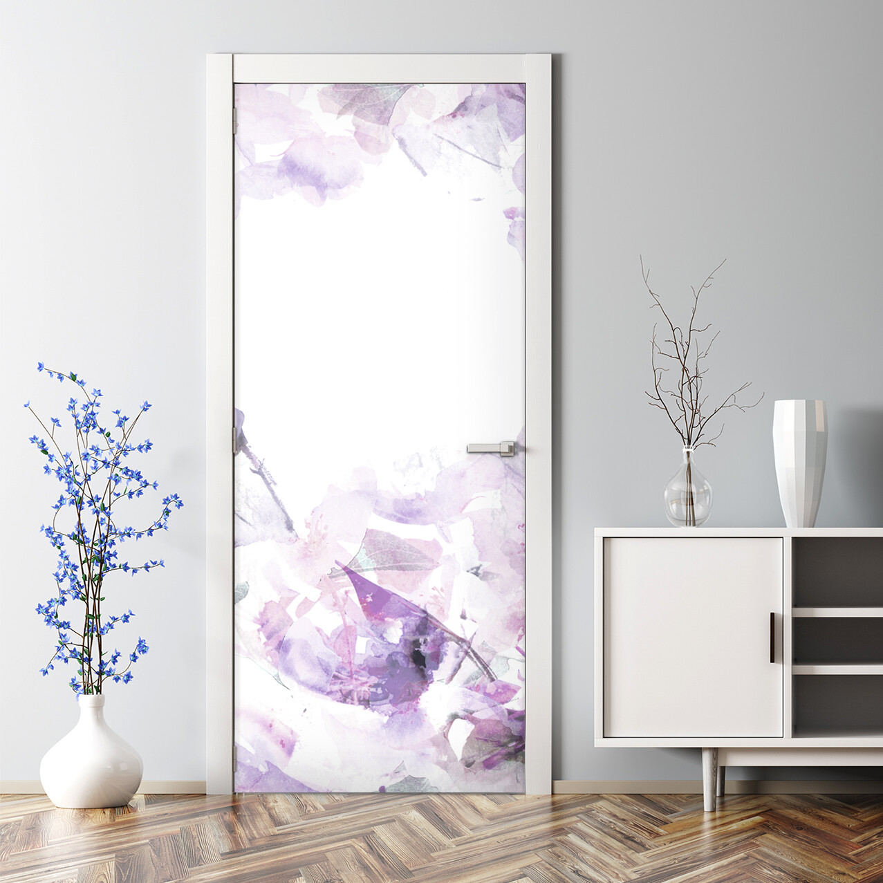 Purple Flora lArt Bubble Free Abstract Floral Mural Repositionable Door Decal