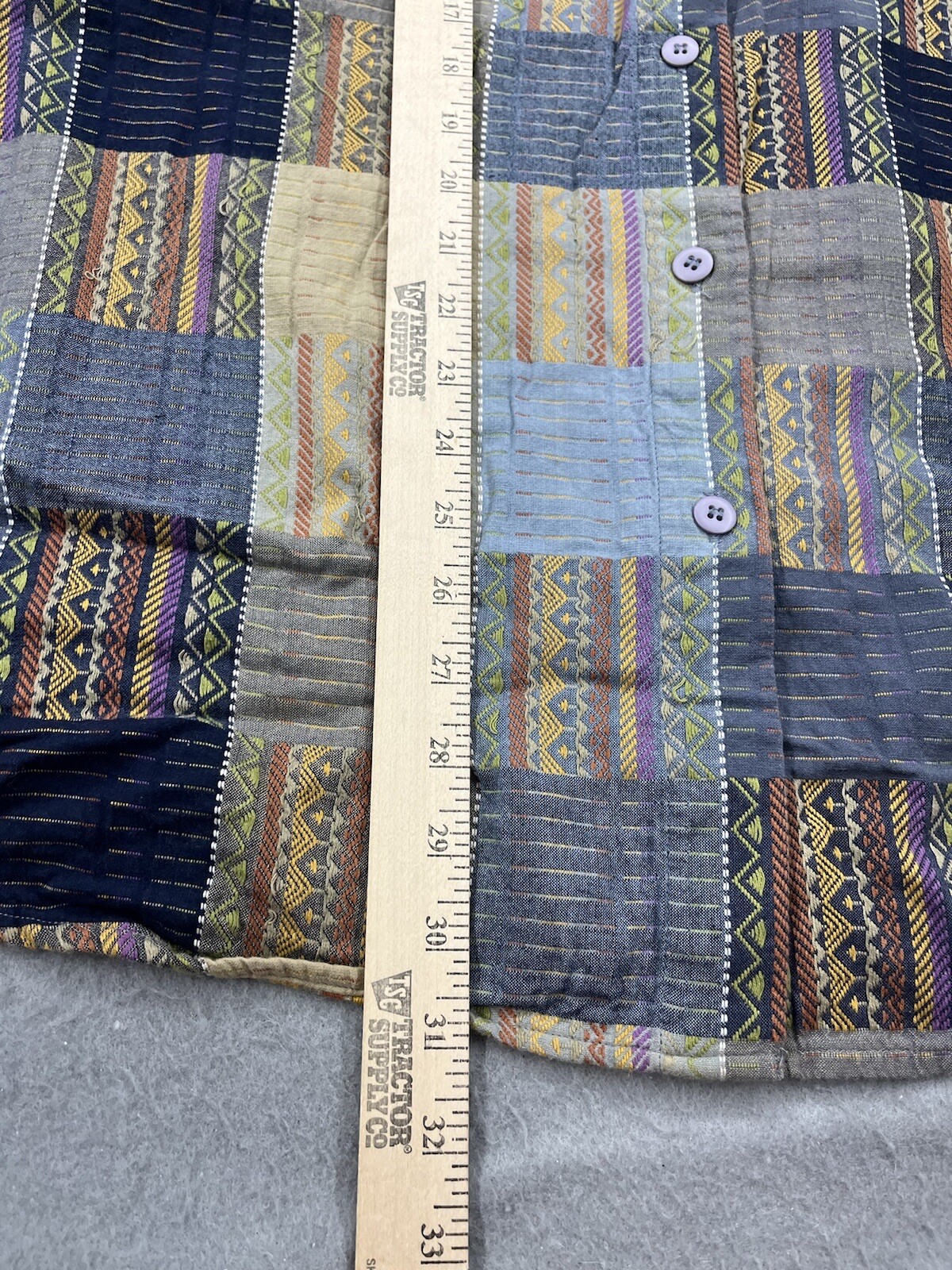 VTG Lemon Grass Blouse Patchwork Button Up 28W Ma… - image 2