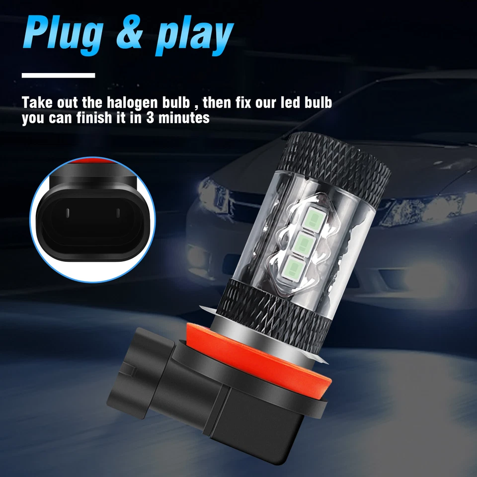 For Toyota Venza 2009-2016 6X COB 8000K LED Fog Lights High/Low Beam Headlight - Image 4 of 4