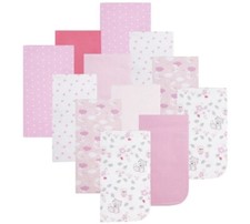 Everyday Kids 12 Pack Burp Cloths for Baby Girl Pink Shades 14.5" x 20" NEW
