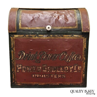 Antique Power Coffee Tin Rolltop Red Tea Hopper General Store Spice Bin Display