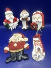 5 Polymer Clay Dough Ceramic Hand Painted Shell Christmas Ornaments Santa