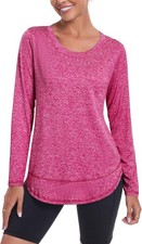 Womens Long Sleeve Sports Tops UK, Sport Yoga T-Shirt Workout Running Tops, Cre