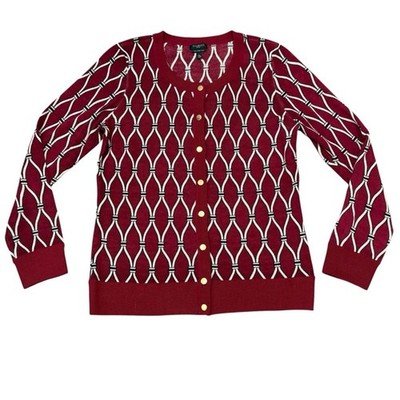 Talbots Maroon Red 100% Merino Wool Cardigan Sweater Size MP Petite