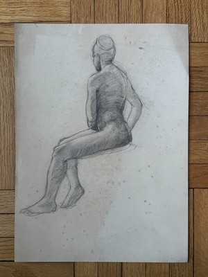Antique Early 20th Century Academic Female Woman Portrait Study Pencil Drawing