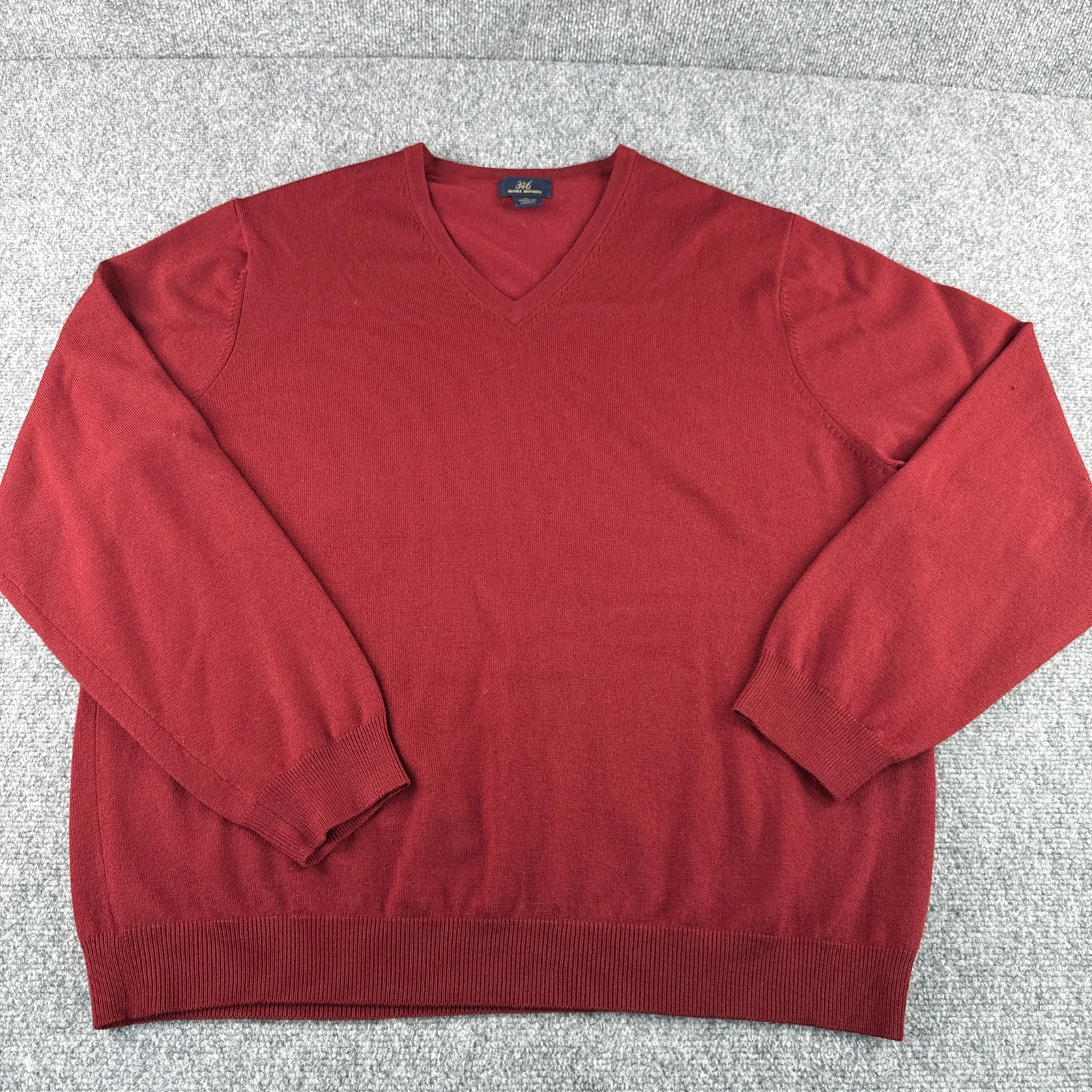 Brooks Brothers 346 Sweater Mens XL Red Merino Wool V-Neck Pullover Knit Classic