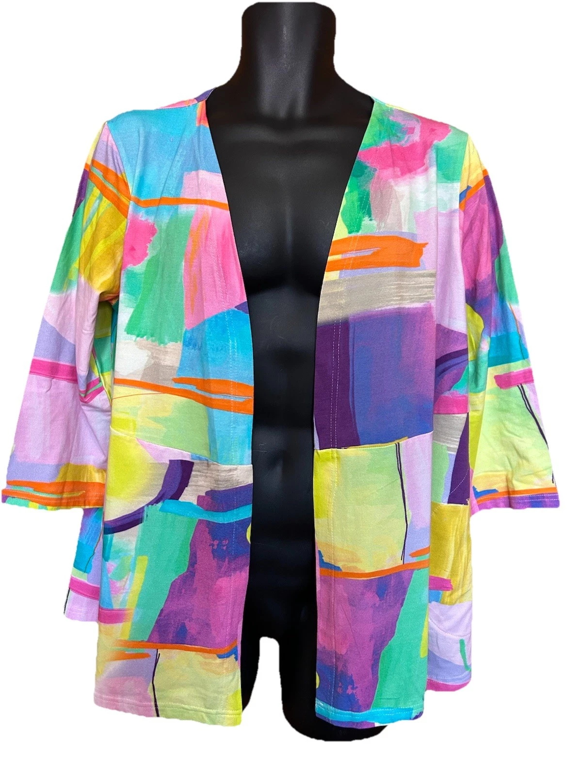 Parsley And Sage Knit Waterfall Open Jacket L Modern Art Unique Pockets NWT