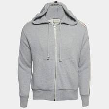 Gucci Grey Web Trim Cotton ZipUp Hoodie XS