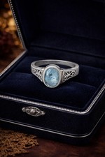 Sterling Silver 925 Blue Topaz Gemstone Open Work Ring   Size 6 - 4.6 grams