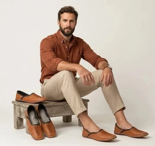 Indian Jutties Loafers Mojaries Flat Brown Men Shoes Handmade Leather US 8-9