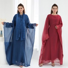 Dubai Women Abaya Long Dress Batwing Sleeve Maxi Rhinestone Kaftan Robes Gown