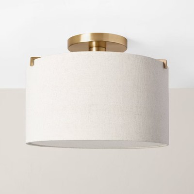 Fabric Shade Semi-Flush Mount Ceiling Light Brass/Oatmeal - Hearth & Hand with