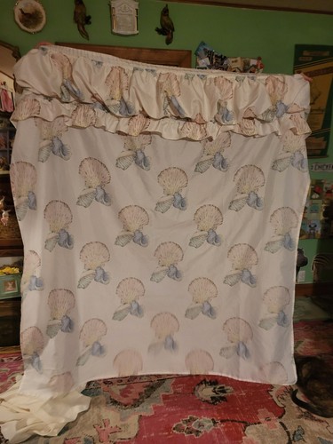 VTG JC Penney 2 layer seashell beach house chic fabric shower curtain sheels stn - Picture 1 of 4