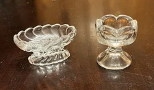 2 Vintage /Antique Pedestal Clear Glass Salt Cellars