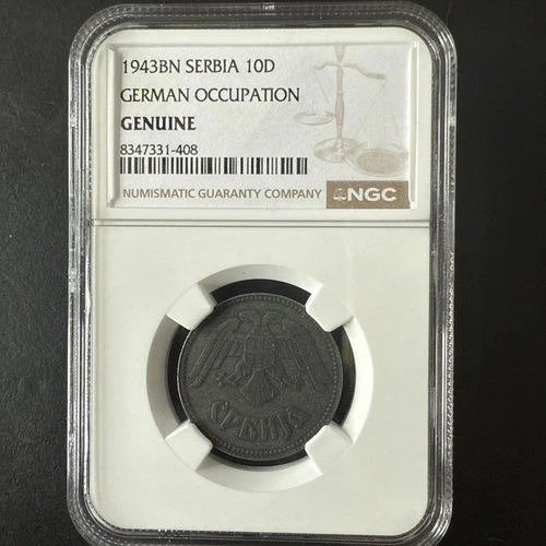 1943BN Serbia 10D (Dinara) German Occupation Coin - NGC Certified Genuine SUPERB