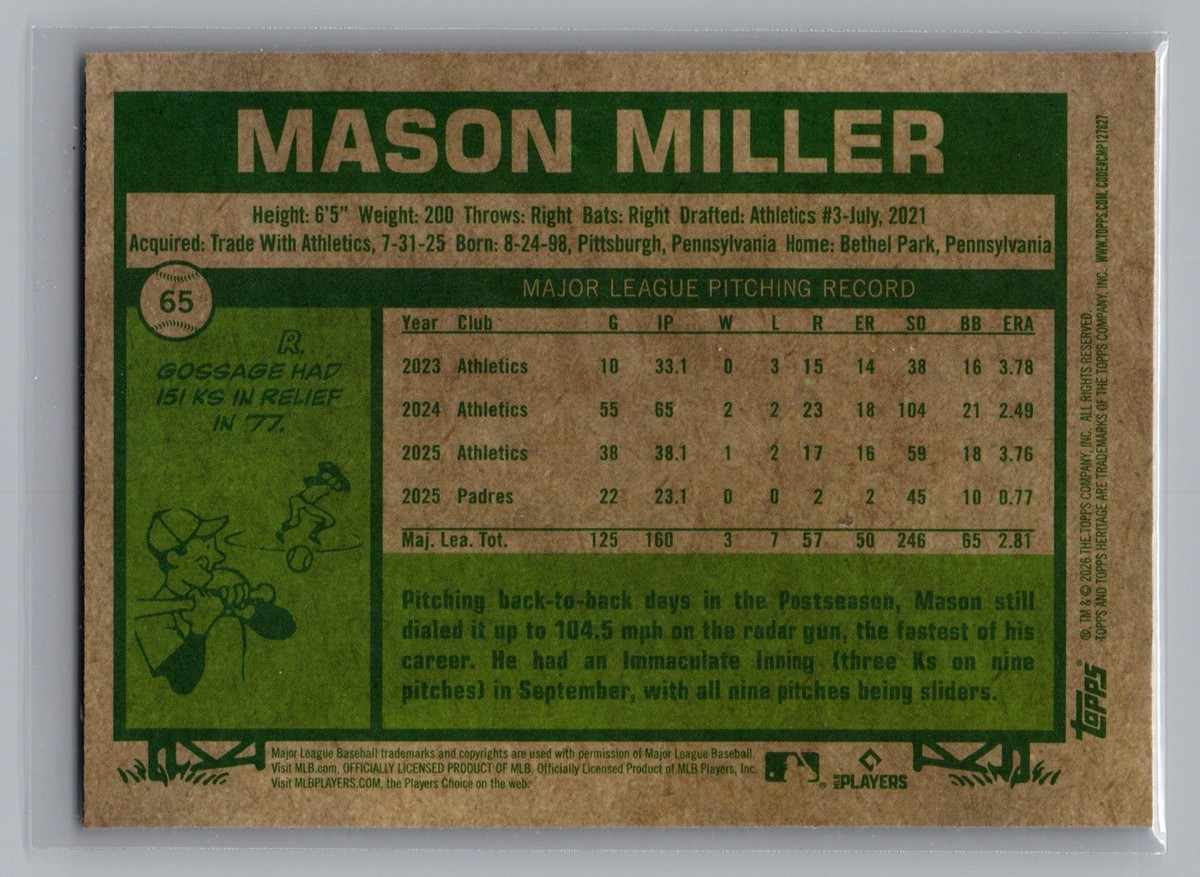 2026 Topps Heritage #65 Mason Miller San Diego Padres Chrome | eBay