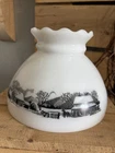 Vintage White Milk Glass 8” Diameter “CURRIER & IVES” Lamp Shade