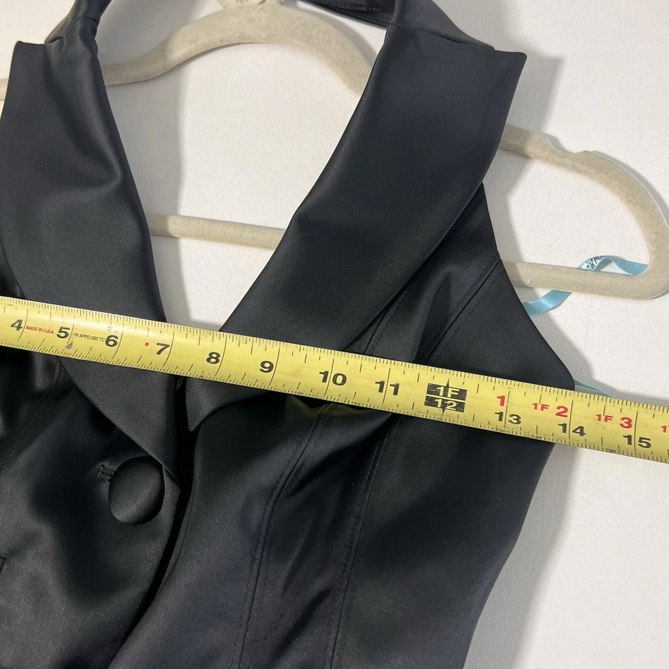 Sexy Chaleco Halter Guess Marciano Talla 0 Negro Satinado Botón Único Espalda Abierta Y2K Foto 4 de 4