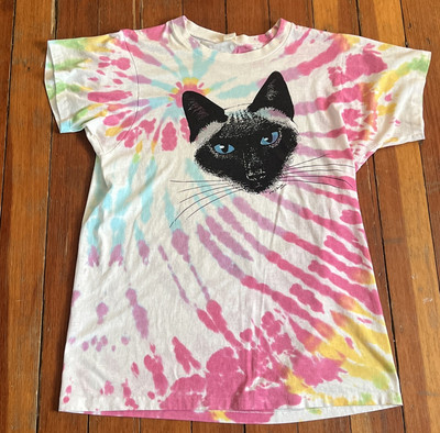 VTG oyster Bay T Tie-dyed cat cat paws single stitch made in USA shirt 2XL 1990