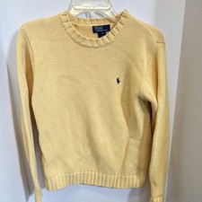 Polo Ralph Lauren Yellow Cotton Tight-Knit Crew Neck Sweater M Pullover