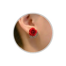 Cubic Zirconia Rose Flower Stud Earrings Small Red Rose Earrings Matte Texture F