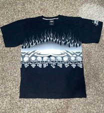 Vintage Y2K Jnco Jeans Black Skull Flame Wrap Around Print Cotton T Shirt Large