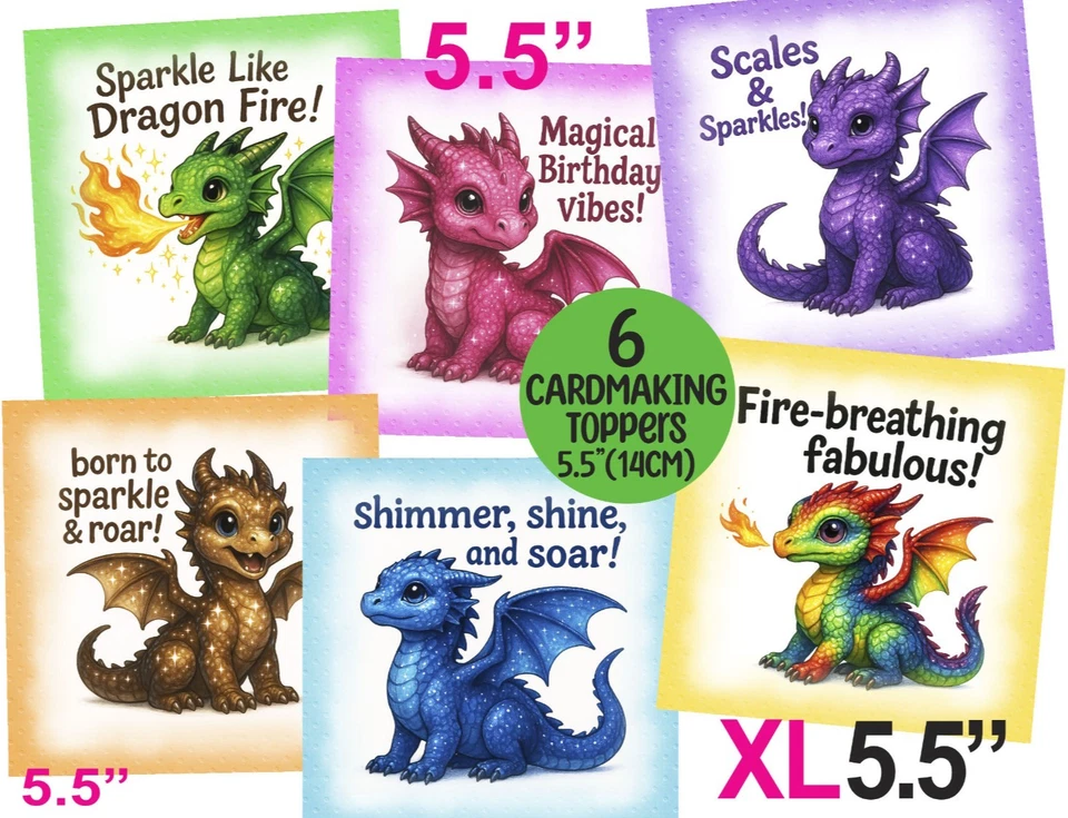 WEDDING WISHES UK Dragons Card Toppers Fun Child Birthday XL 5.5" CRAFTS/TAGS/CARDMAKING/JOURNAL