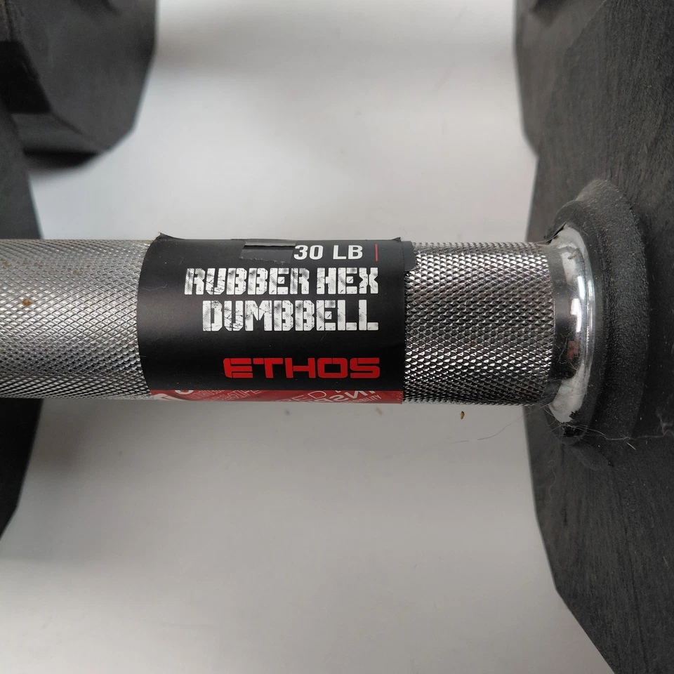 Ethos Dumbell Set 30 Lb Rubber Hex Rubber Coated. - Image 4 of 4