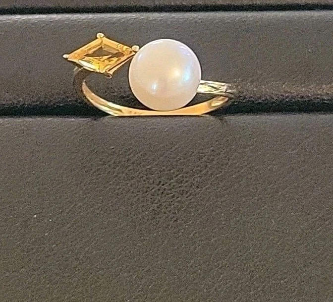 Anillo de perlas y citrinos de oro de 14K Foto 4 de 4