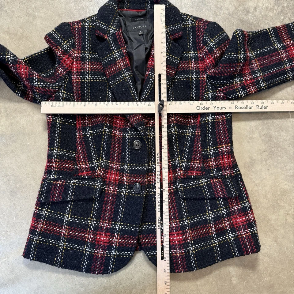 Blazer Talbots Aberdeen para mujer talla 6 rojo negro a cuadros mezcla de lana tejido de hilo Foto 3 de 4