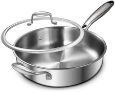 EWFEN 12 Inch Tri-Ply Stainless Steel Frying Pan, 5-Quart Deep Saute Pan with...