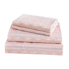 Boho Sheet 4 Pieces Sheet Set Bohemian, Boho Sheets Queen Pastel Pink Geometric
