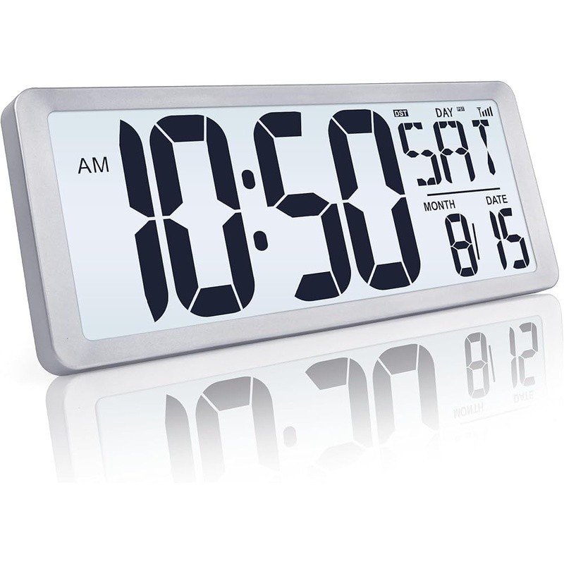 Atomic Digital Clock Auto Set Battery Powered Large Display Temperature Date New