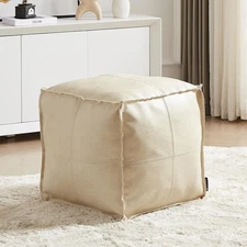 Square Pouf Ottoman Cover Leather Unstuffed Handmade Faux PU Foot Stool Stora...