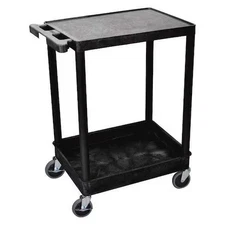 Utility Cart With Deep Lipped & Lipped Plastic Shelves, Polyethylene, 300 Lb