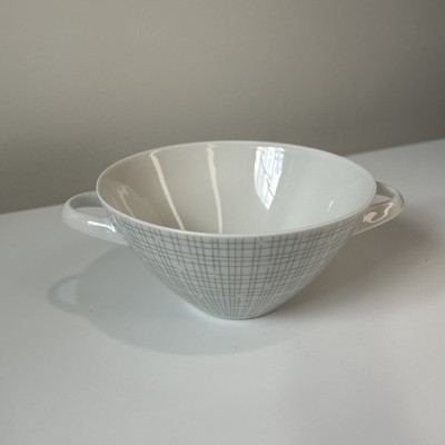 Arzberg 2025 Goldene Medaille Gray Filigran Soup Bowl w/ Handles Porcelain 1950s