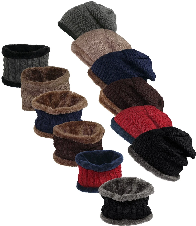 HARRYS-COLLECTION Set aus Beanie Mütze und Loop Schal Mützen Set Herrenmütze Damenmütze