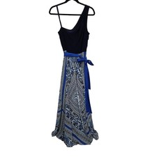 Eliza J Blue Geometric One Shoulder Maxi Dress Size 14 NWT