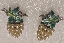 Vintage Seed Pearls And Enamel Leaf & Marcacite Clip Earrings