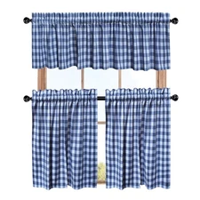 COTTON CRAFT Café Curtains - Tier Window Treatment Curtains - Blue and White ...