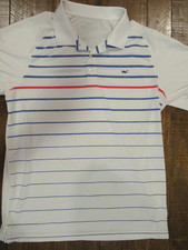 Vineyard Vines Performance Polo Shirt Men L Blue Striped Short Sleeve Classic