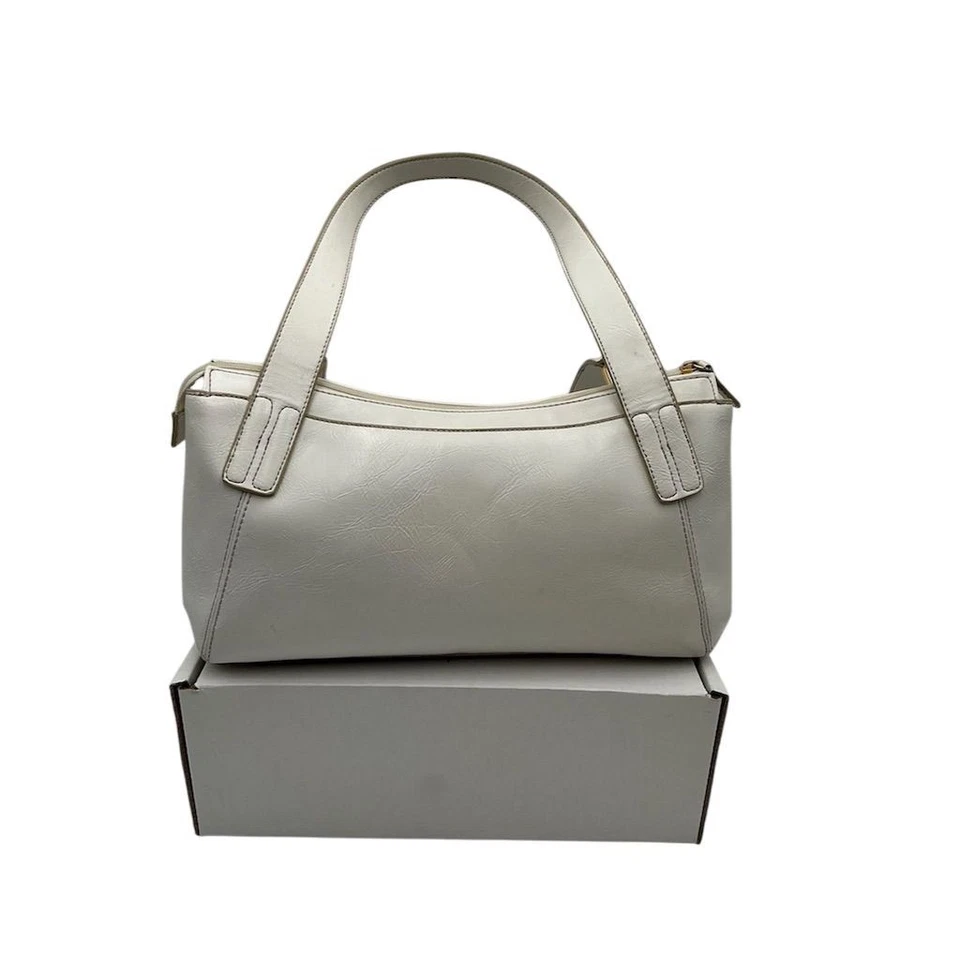 Bolso de hombro Liz & Co para mujer de cuero blanco detalles dorados cierre de cremallera Foto 3 de 4