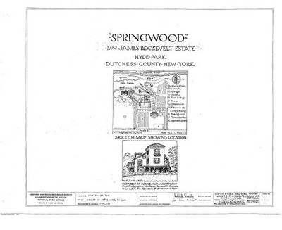 Photo:Hyde Park New York Springwood Roosevelt Estate 1941 Sketch Map House